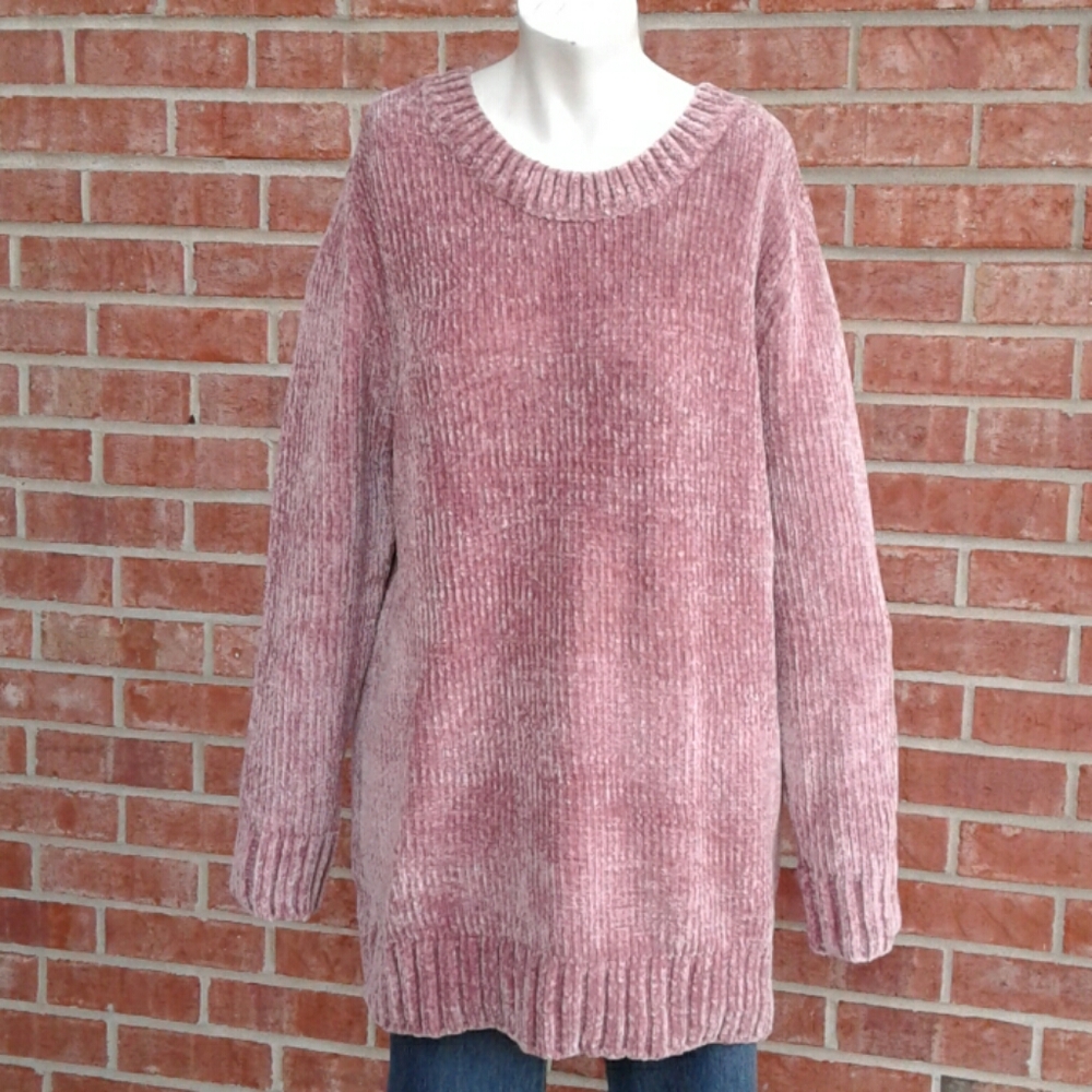ORVIS Dusty Rose Plush Chenille Knit Pullover Sweater
